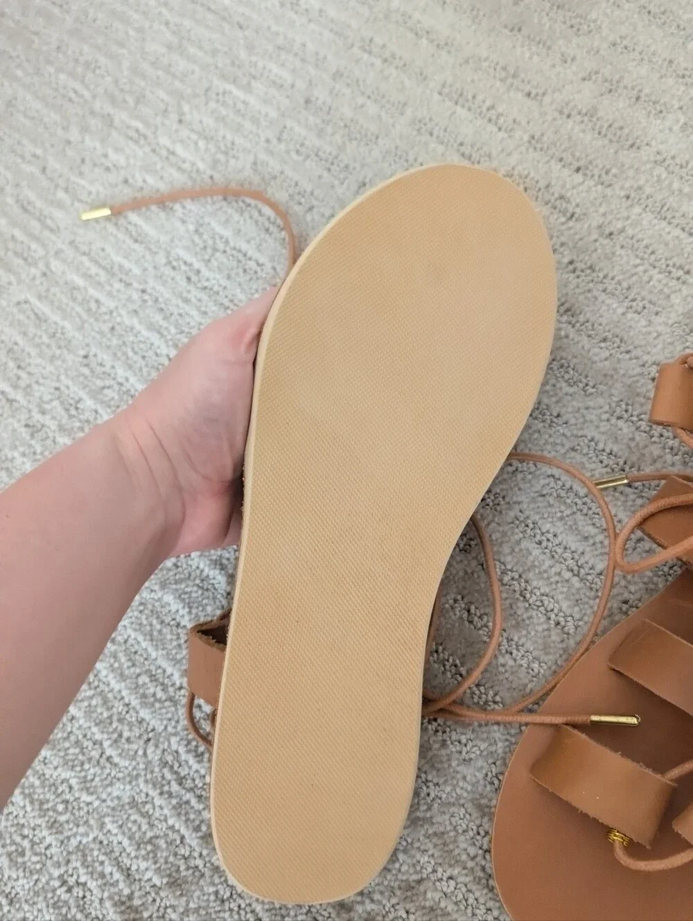 NWOT Handmade Leather Strappy Lace-Up Sandals in Light Brown Size 8